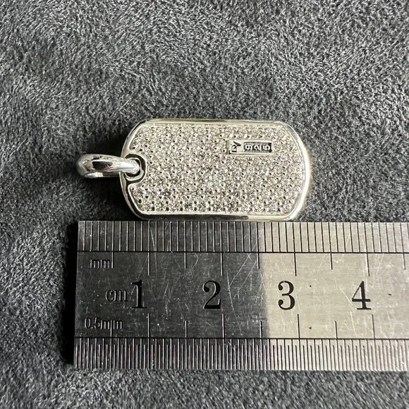 David Yurman Chevron Dog Tag Pendant w/ Pavé White Diamonds - 27mm - RARE